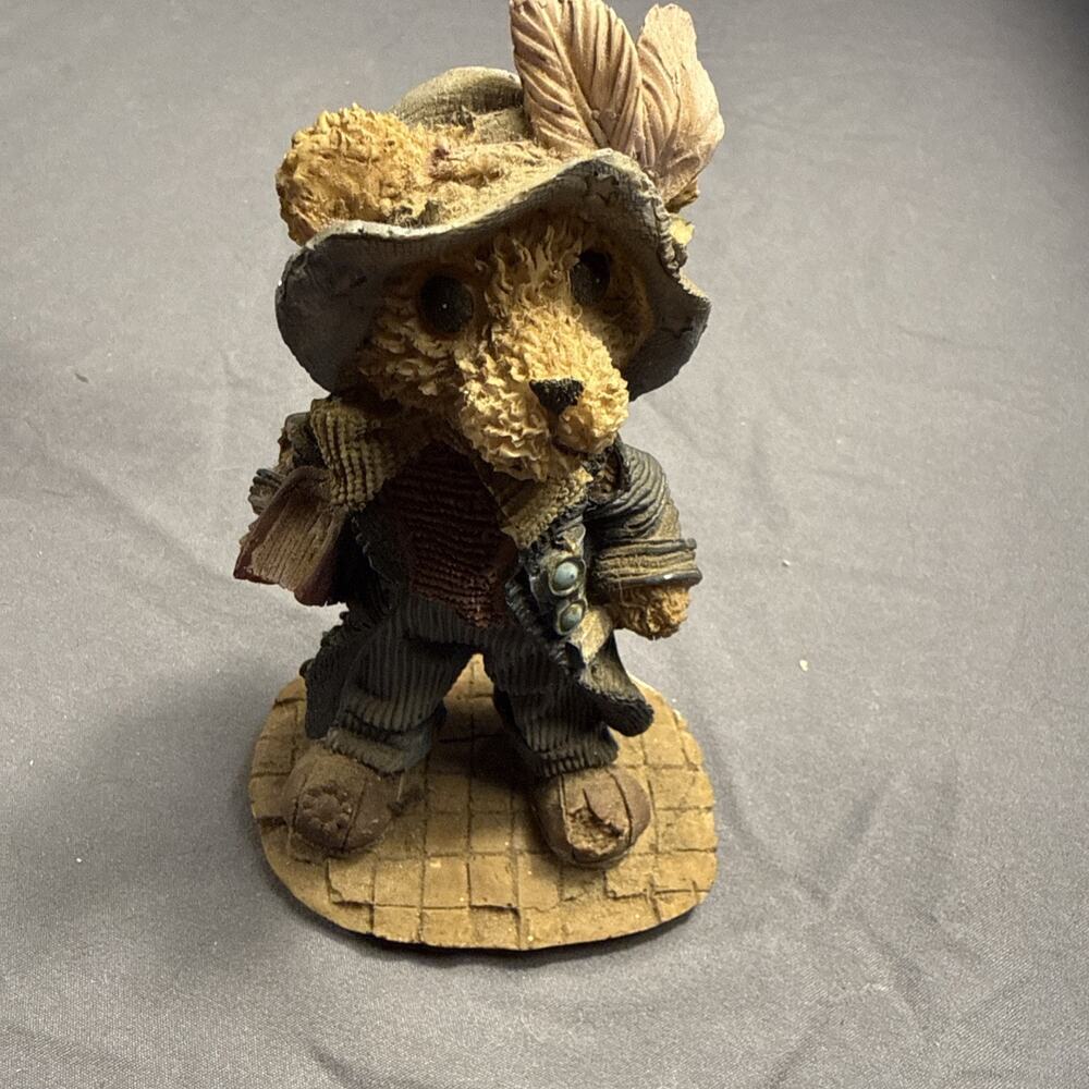 Vintage K's Collection 5" Teddy Bear Figurine With Blue Bonnet Feather Jacket